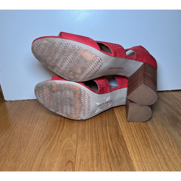 Anabelle Shoes Womens Size 8 Red Cutout Peep Toe Chunky Heel Suede Zip Sandals - Picture 8 of 10